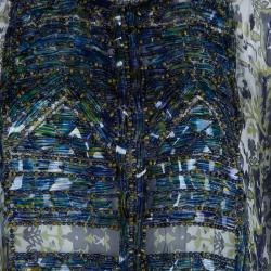 Pre Owned Oscar De La Renta Blue Floral Printed Silk Embellished Sheer Kaftan S