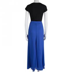 Pre Owned Oscar De La Renta Blue Silk Chiffon Flared Maxi Skirt M