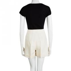 Pre Owned Oscar De La Renta Cream Wool High Waist Shorts S