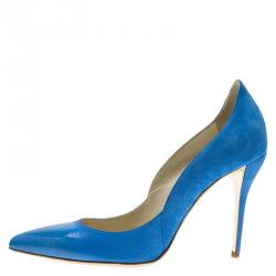 Pre Owned حذاء كعب عالى اوسكار دي لا رينتا سابرينا مقدمة مدببة جلد أزرق وسويدي مقاس 39