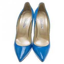 Pre Owned حذاء كعب عالى اوسكار دي لا رينتا سابرينا مقدمة مدببة جلد أزرق وسويدي مقاس 39