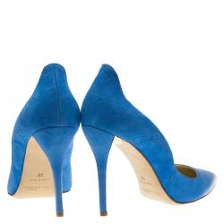 Pre Owned حذاء كعب عالى اوسكار دي لا رينتا سابرينا مقدمة مدببة جلد أزرق وسويدي مقاس 39