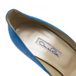 Pre Owned حذاء كعب عالى اوسكار دي لا رينتا سابرينا مقدمة مدببة جلد أزرق وسويدي مقاس 39