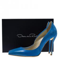 Pre Owned حذاء كعب عالى اوسكار دي لا رينتا سابرينا مقدمة مدببة جلد أزرق وسويدي مقاس 39