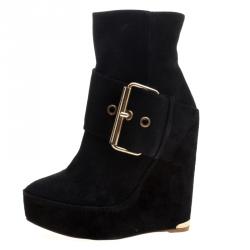 Paloma Barceló Black Suede Annapurna Wedge Ankle Boots Size 37