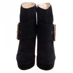 Paloma Barceló Black Suede Annapurna Wedge Ankle Boots Size 37