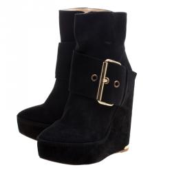 Paloma Barceló Black Suede Annapurna Wedge Ankle Boots Size 37