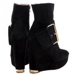 Paloma Barceló Black Suede Annapurna Wedge Ankle Boots Size 37