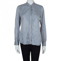 مملوكة مسبقًا Paul and Joe Grey Long Sleeve Striped Silk Shirt L