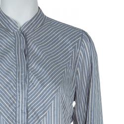 مملوكة مسبقًا Paul and Joe Grey Long Sleeve Striped Silk Shirt L