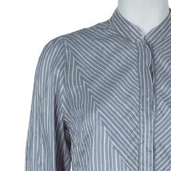 مملوكة مسبقًا Paul and Joe Grey Long Sleeve Striped Silk Shirt L