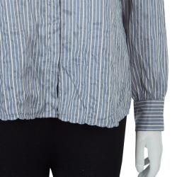 مملوكة مسبقًا Paul and Joe Grey Long Sleeve Striped Silk Shirt L