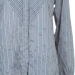 مملوكة مسبقًا Paul and Joe Grey Long Sleeve Striped Silk Shirt L