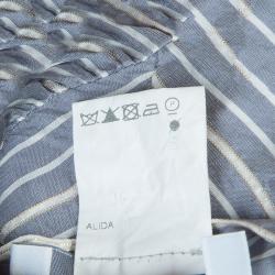 مملوكة مسبقًا Paul and Joe Grey Long Sleeve Striped Silk Shirt L