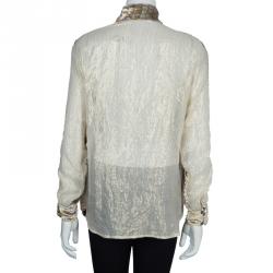 Paul And Joe Velvet Lurex Textured Long Sleeve Mandarin Collar Top M