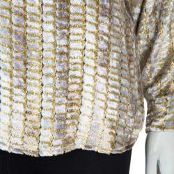 Paul And Joe Velvet Lurex Textured Long Sleeve Mandarin Collar Top M