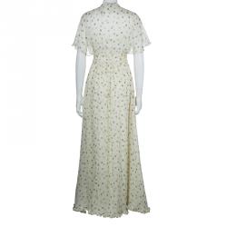 Paul and Joe Cream Silk Printed Ruffle Trim Gathered Maxi Dress S