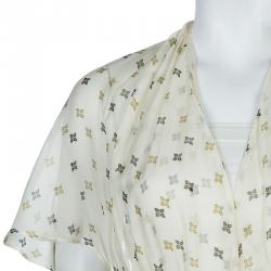 Paul and Joe Cream Silk Printed Ruffle Trim Gathered Maxi Dress S
