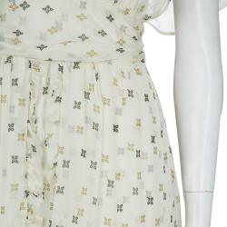 Paul and Joe Cream Silk Printed Ruffle Trim Gathered Maxi Dress S