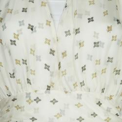 Paul and Joe Cream Silk Printed Ruffle Trim Gathered Maxi Dress S