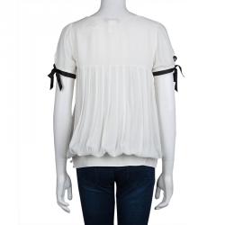 Paul and Joe White Silk Empire Line Short Sleeve Blouse L