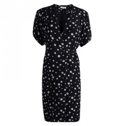 Paul and Joe Black Crinkled Silk Polka Dotted Wrap Dress L