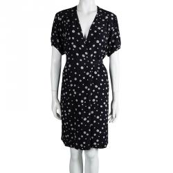 Paul and Joe Black Crinkled Silk Polka Dotted Wrap Dress L