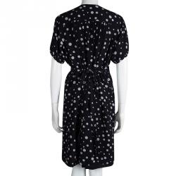 Paul and Joe Black Crinkled Silk Polka Dotted Wrap Dress L