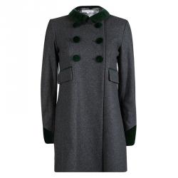 Paul and Joe Grey Contrast Velvet Trim Double Breasted Long Coat S