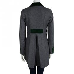 Paul and Joe Grey Contrast Velvet Trim Double Breasted Long Coat S