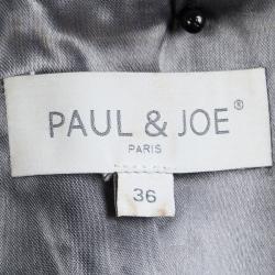 Paul and Joe Grey Contrast Velvet Trim Double Breasted Long Coat S