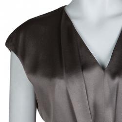 Paule Ka Olive Green Satin Buckle Detail Cap Sleeve Dress L