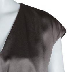 Paule Ka Olive Green Satin Buckle Detail Cap Sleeve Dress L