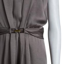 Paule Ka Olive Green Satin Buckle Detail Cap Sleeve Dress L