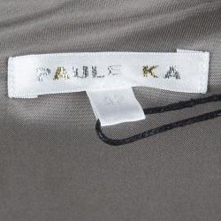 Paule Ka Olive Green Satin Buckle Detail Cap Sleeve Dress L