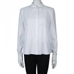 Pre Owned Peter Pilotto White Lace Detail Long Sleeve Cotton Eero Blouse M