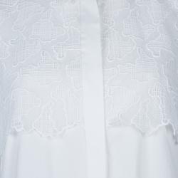 Pre Owned Peter Pilotto White Lace Detail Long Sleeve Cotton Eero Blouse M