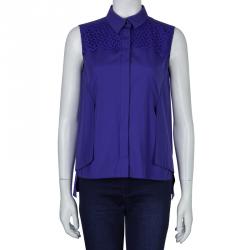 Pre Owned Peter Pilotto Blue Broderie Anglaise Sleeveless Shirt S
