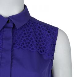 Pre Owned Peter Pilotto Blue Broderie Anglaise Sleeveless Shirt S