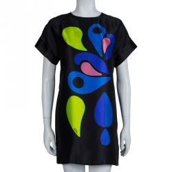 Pre Owned Peter Pilotto Black Abstract Print Mikado Silk Dress L