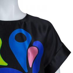 Pre Owned Peter Pilotto Black Abstract Print Mikado Silk Dress L