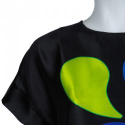 Pre Owned Peter Pilotto Black Abstract Print Mikado Silk Dress L