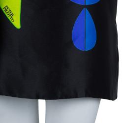 Pre Owned Peter Pilotto Black Abstract Print Mikado Silk Dress L