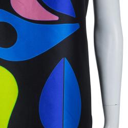 Pre Owned Peter Pilotto Black Abstract Print Mikado Silk Dress L