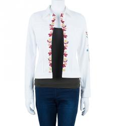 Pre Owned Philipp Plein Couture White Floral Embroidered Denim Jacket S