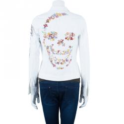 Pre Owned Philipp Plein Couture White Floral Embroidered Denim Jacket S
