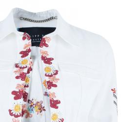 Pre Owned Philipp Plein Couture White Floral Embroidered Denim Jacket S