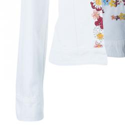 Pre Owned Philipp Plein Couture White Floral Embroidered Denim Jacket S