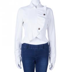 Pre Owned Philipp Plein White Peplum Denim Jacket M