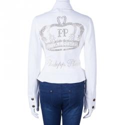 Pre Owned Philipp Plein White Peplum Denim Jacket M